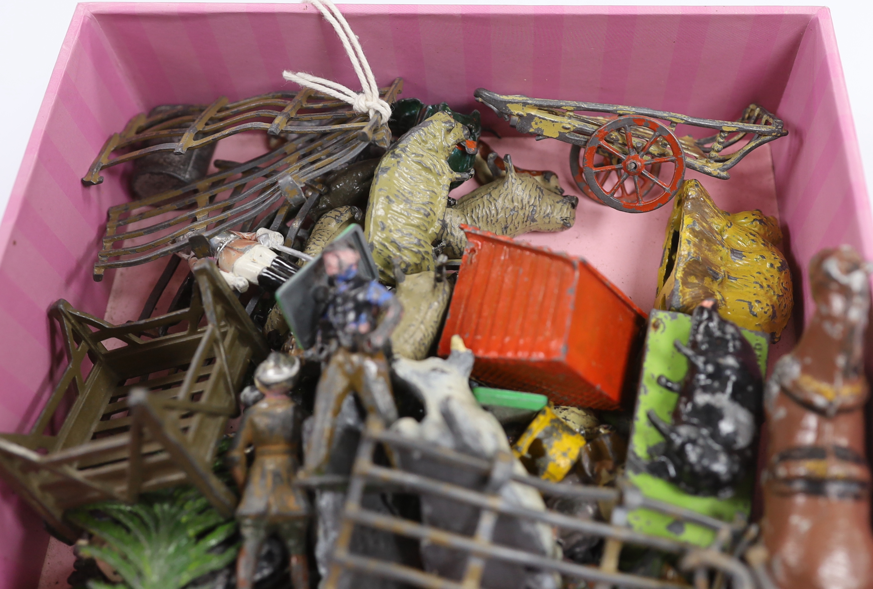 A quantity of Britains and other diecast farm animals, figures and accessories